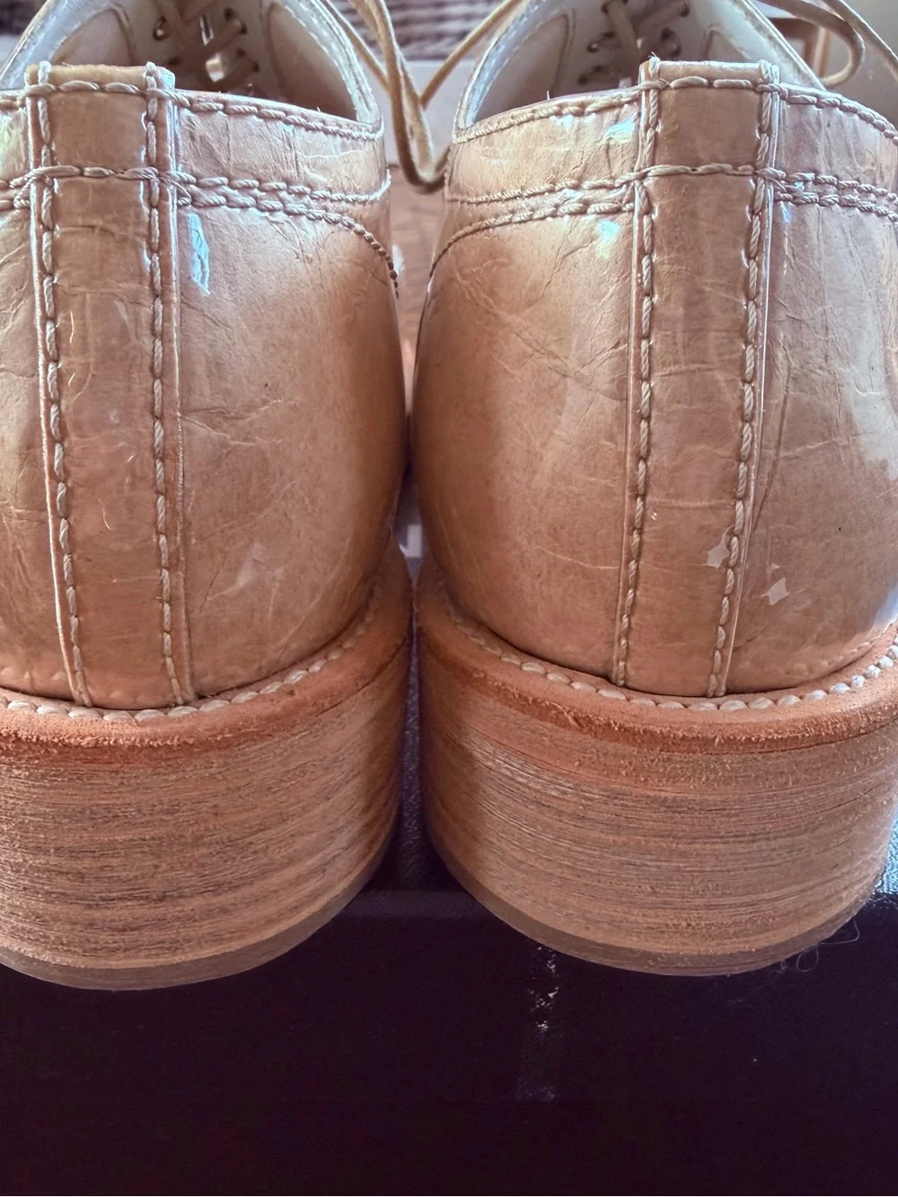 CHANEL Beige Patent Toe & Tweed Lace-Up Oxfords
